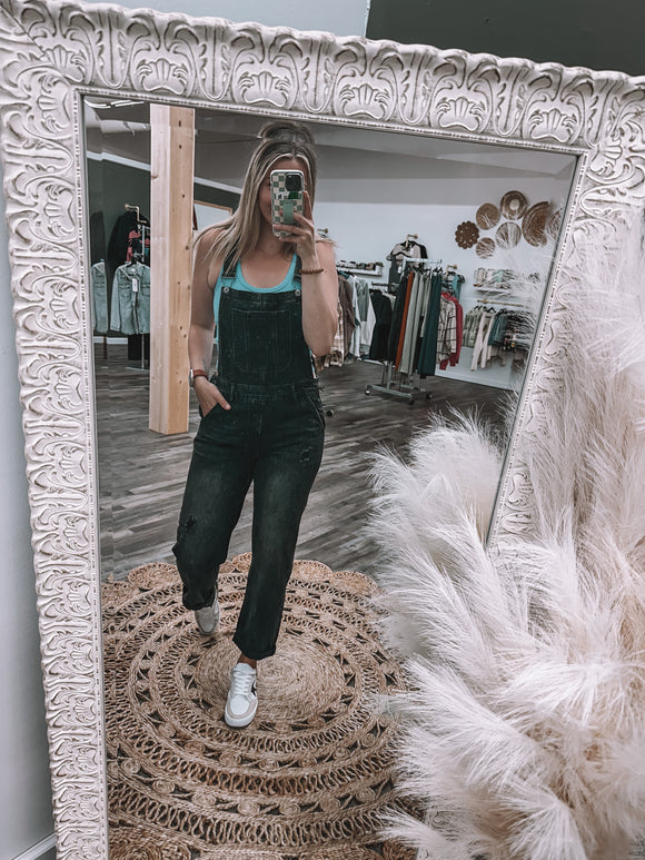 Relaxed Fit Black Overalls
