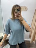 Waffle Relaxed Tee - Dusty Blue