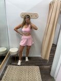 One Shoulder Tennis Skort Set: Pink