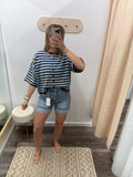 Half Sleeve Top: Blue + Brown