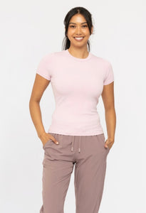 Pink: Ribbed Short Sleeve