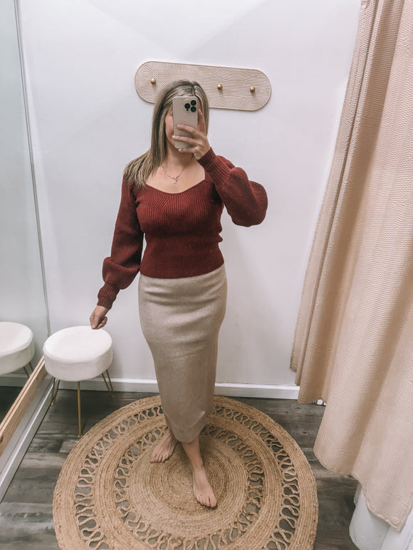 Ribbed Knit Midi Skirt