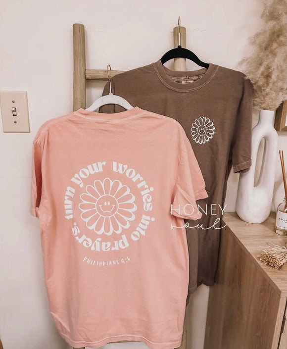 Brown: Worries into Prayers Tee