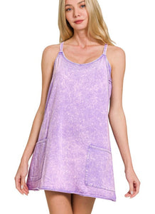 Lavender: Mineral Wash Romper Dress