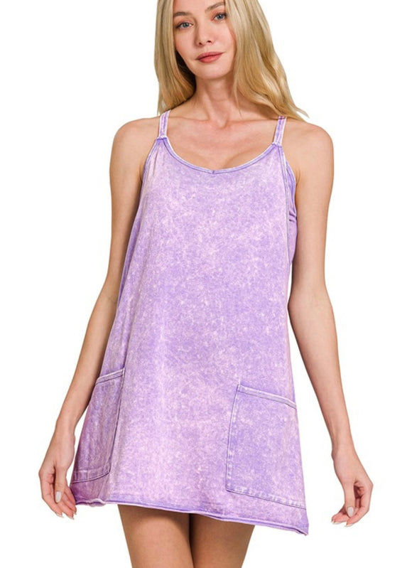 Lavender: Mineral Wash Romper Dress