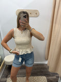 Striped Sleeveless Smocked Blouse