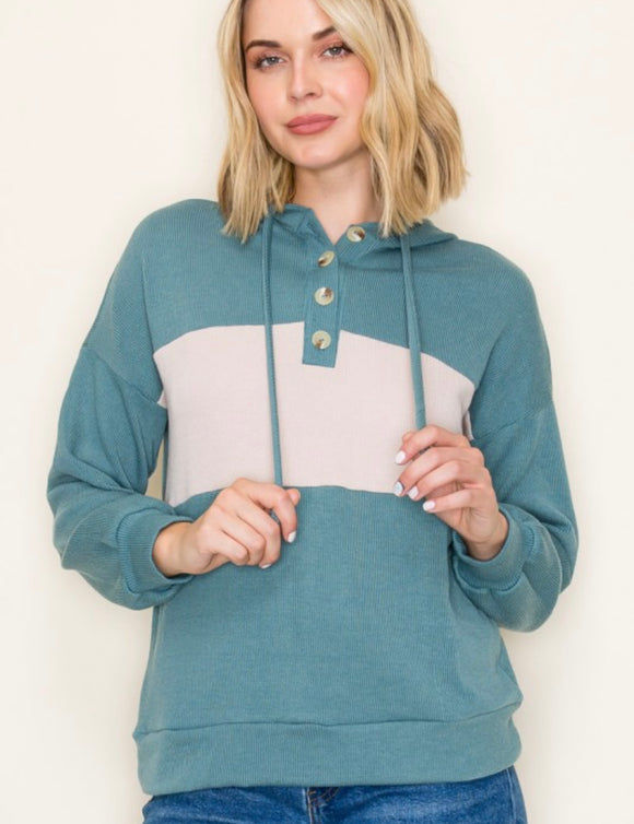 Teal: Ribbed Hoodie