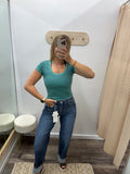 Striped Scoop Neck Tee - Teal
