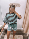 Half Sleeve Top: Blue + Brown