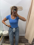 Striped Scoop Neck Top - Blue
