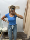 Striped Scoop Neck Top - Blue