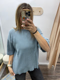 Waffle Relaxed Tee - Dusty Blue