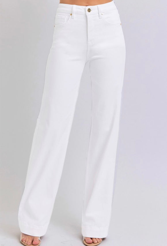 White: High Rise Straight Denim