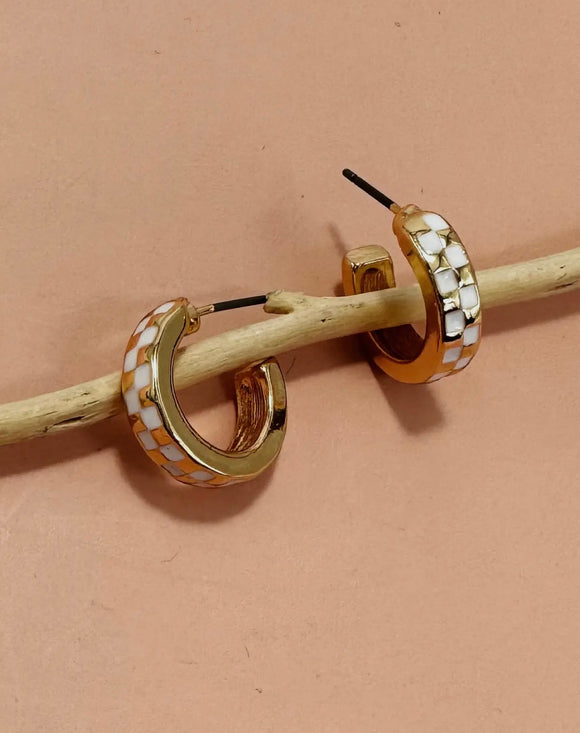 Mini Checker Hoop Huggie Earrings