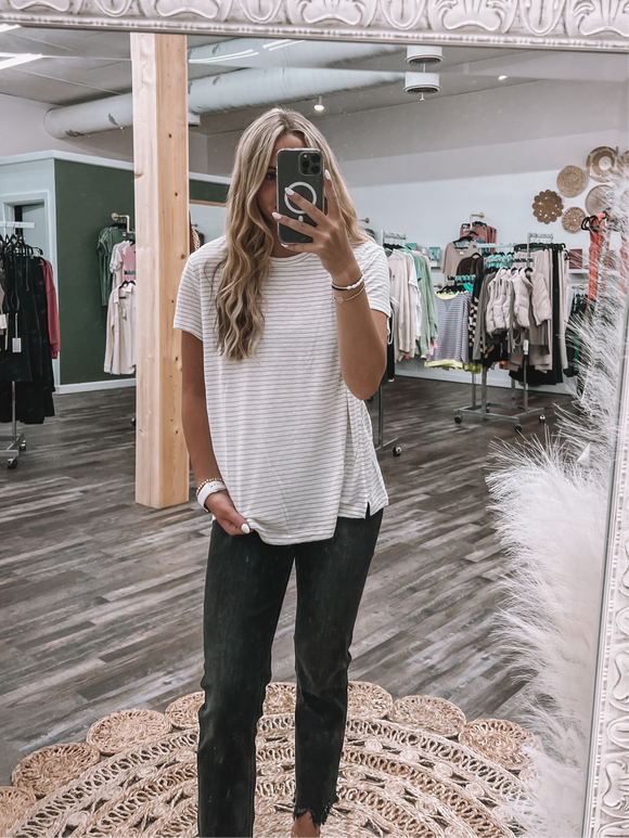 Mocha: Relaxed Striped Tee