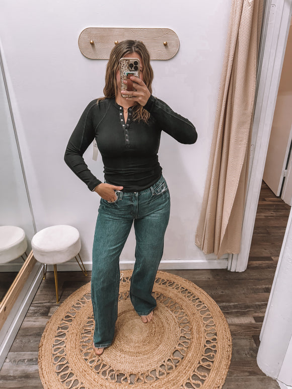 Black: Fitted Henley Top