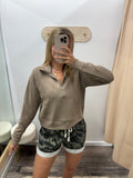 Luxe Sand Wash Rib 1/4 Zip Sweater
