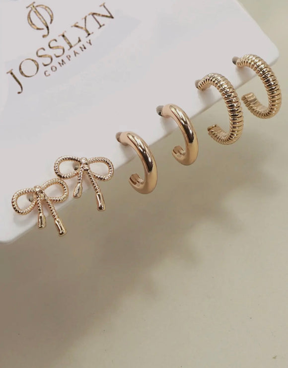 Trio Huggie Pearl Gold Hoop Earrings