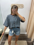 Half Sleeve Top: Blue + Brown