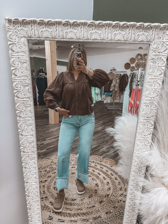 Brown: Babydoll Blouse