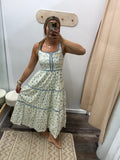Cotton Floral Lace Up Maxi Dress