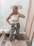 Patchwork Joggers: Sage