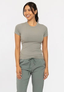 Shadow Green: Ribbed Short Sleeve