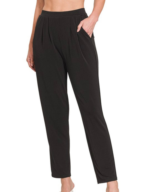 Black: Ity Pleated Waist Pants