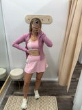 One Shoulder Tennis Skort Set: Pink