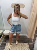 Lace Trim Denim Shorts