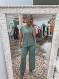 Teal Grey Waffle Sweater Top