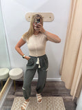 Patchwork Joggers: Sage