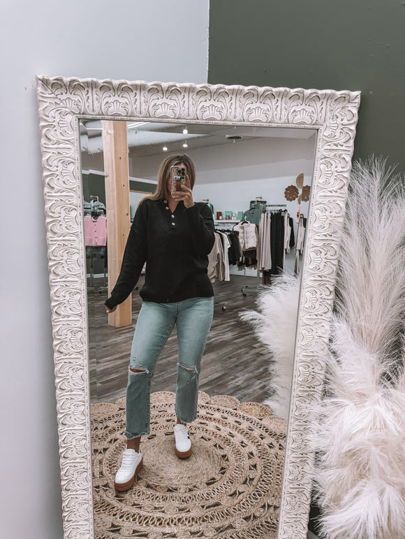 Black: Henley Sweater