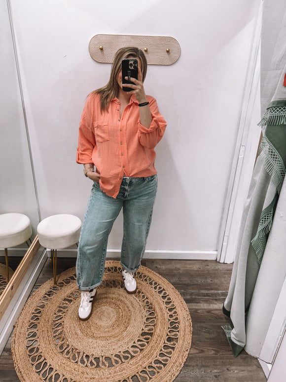 Coral: Gauze Button Down