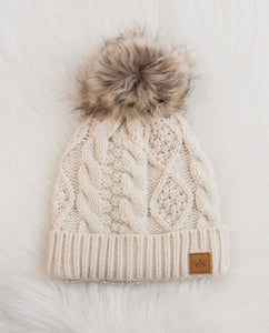 Beige: Knit Pom Hat