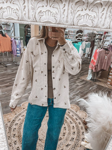 Bow Embroidery Corduroy Jacket