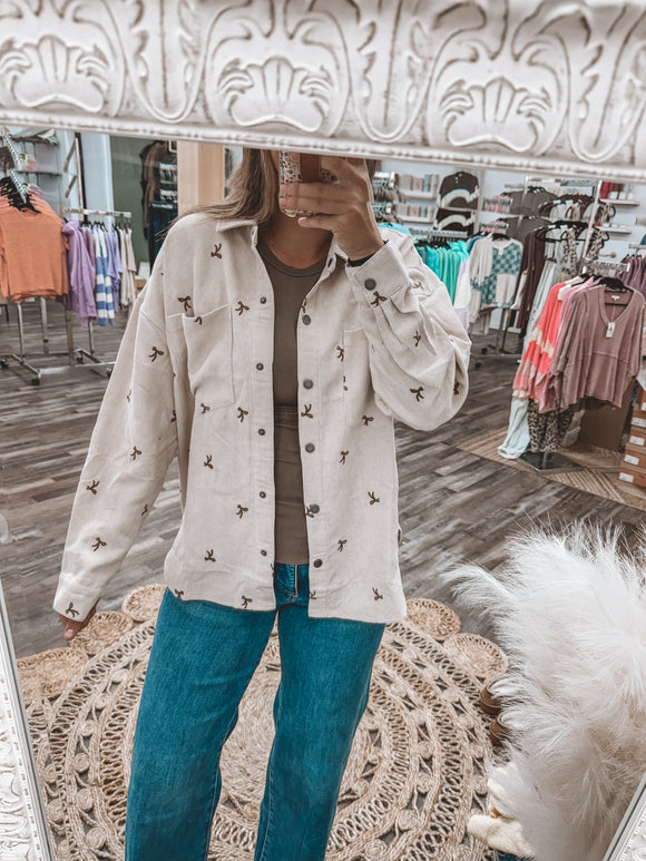 Bow Embroidery Corduroy Jacket