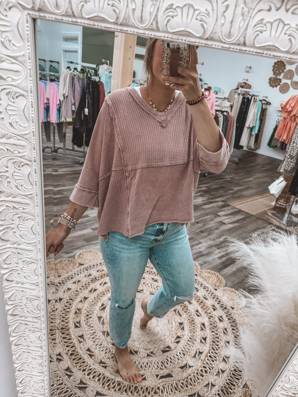 Mauve: Thermal V-Neck Top