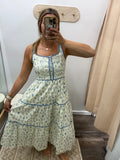 Cotton Floral Lace Up Maxi Dress