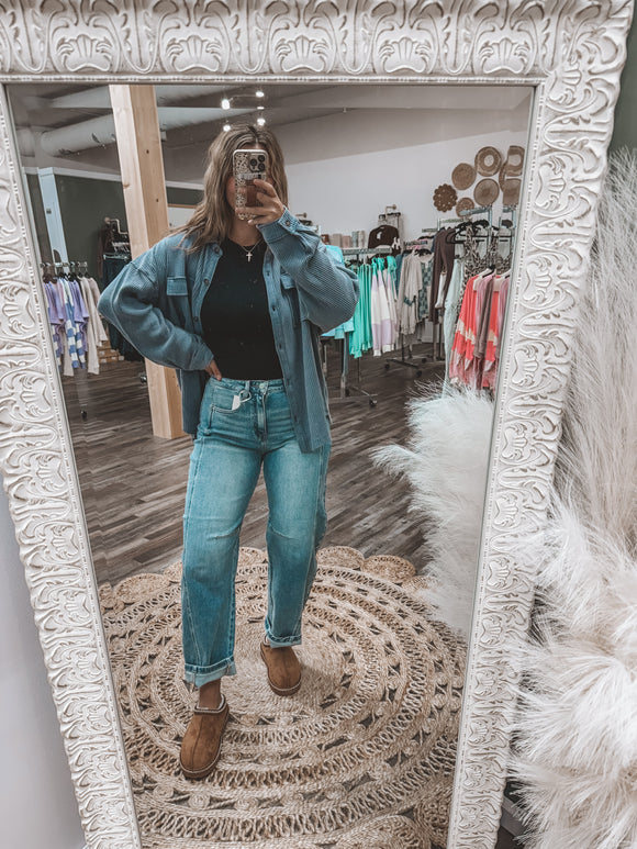 Dusty Blue: Emily Button Down