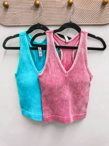 Hot Pink: Padded Ribbed Tank