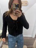 Front Tie Sweater Cardigan - Black