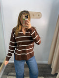Split Neck Striped Sweater - Chocolate